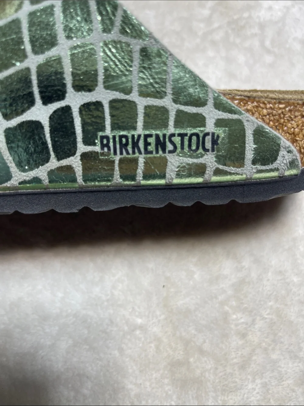 Birkenstock Arizona Green Croc-Embossed Double Strap Sandals Size 39